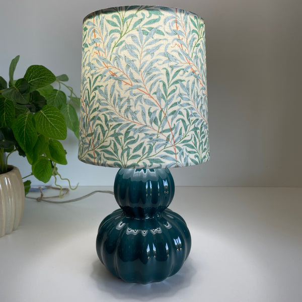 Willow boughs table lamp, by shades at grays, lit.