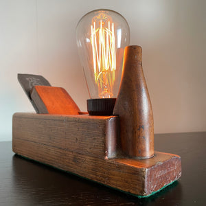 Wooden table lamp upcycled from vintage carpenter's plane by shades at grays, nz