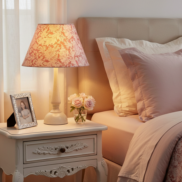 Chrysanthemum Lamp on Bedside Table