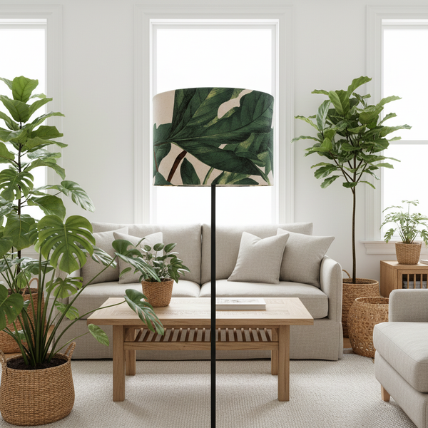 Dusky Fig Leaves lampshade in botanical living room