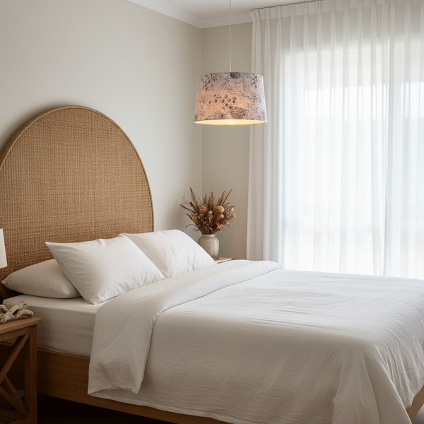 Elegant Blue Botanical lampshade in Coastal Bedroom