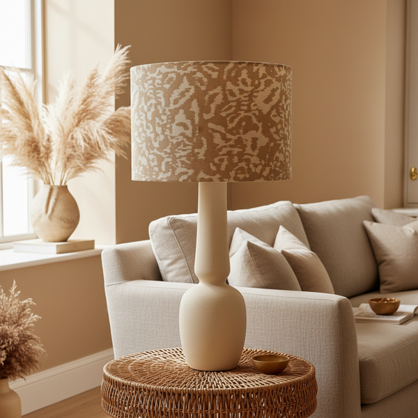 Golden Leopard Mini lampshade on ceramic base in elegant living room