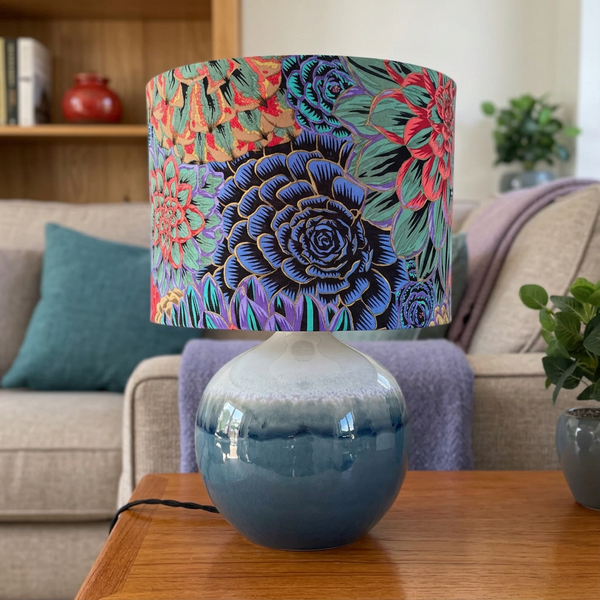 House Leeks Dark lampshade in a colour-coordinated living room