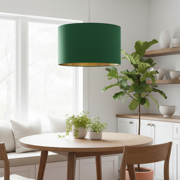 Amazon green linen barrel ceiling pendant lampshade in kitchen