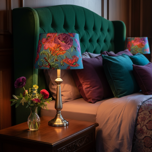 Kaffe Fassett Teal Meadow bedroom lifestyle