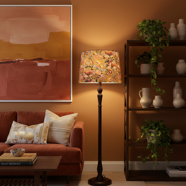Protea Pop lampshade in confident design-forward living room