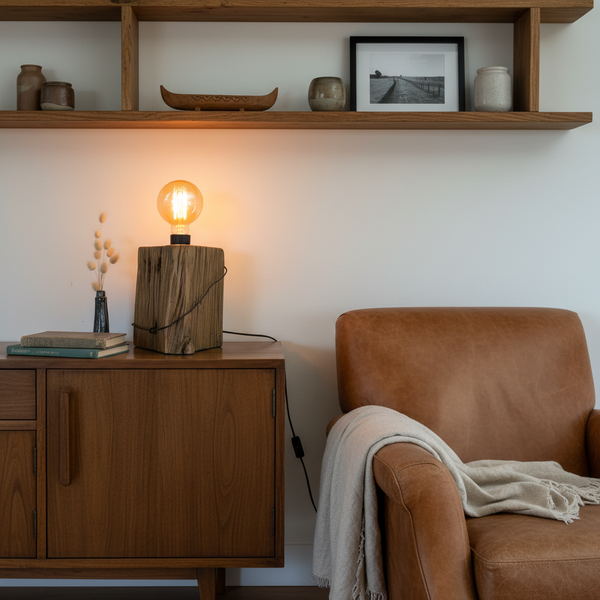 Tōtara Heritage Lamp – Living Room Lifestyle