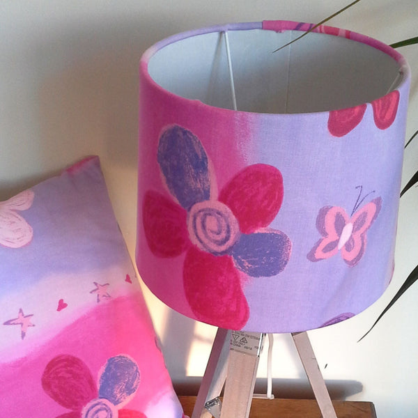 Shades at Grays Childrens lampshade Pretty in pink print lampshade handcrafted lighting made in new zealand