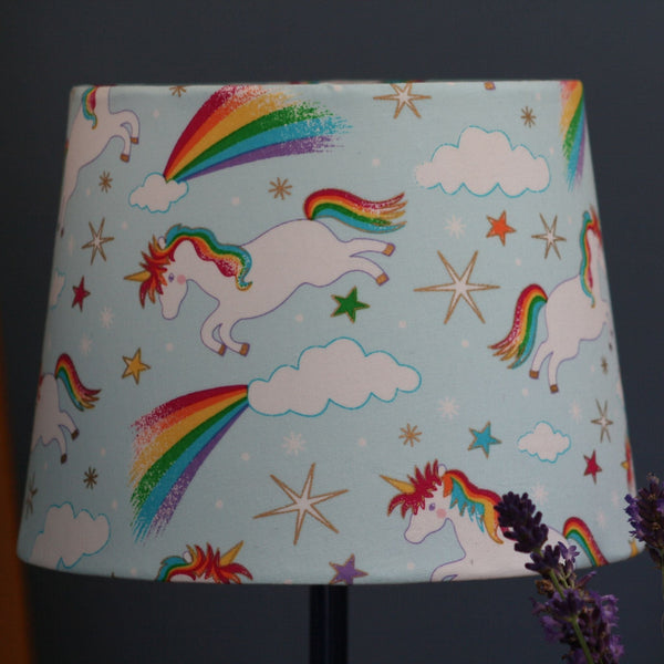 Shades at Grays Childrens lampshade Small tapered / Ceiling / B22 Unicorn lampshade handcrafted lighting made in new zealand