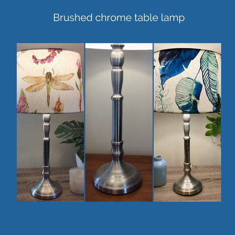 Shades at Grays Brushed chrome table lamp - your choice of fabric shade handcrafted lighting made in new zealand