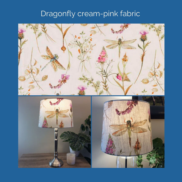 Shades at Grays Tapered / Dragonfly pink-cream Brushed chrome table lamp - your choice of fabric shade handcrafted lighting made in new zealand