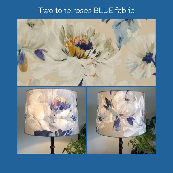 Shades at Grays Tapered / Two tone roses BLUE Brushed chrome table lamp - your choice of fabric shade handcrafted lighting made in new zealand