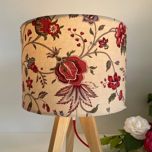 Bespoke fabric lampshade made from French General Blanchet Oyster fabric, Lit Shades at Grays. 