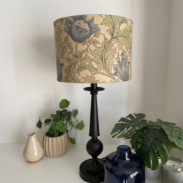 Shades at Grays Lampshades Morris & Co Sage Green fabric lampshade Bespoke William Morris fabric lampshade handcrafted lighting made in new zealand