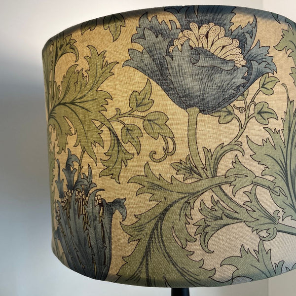 Shades at Grays Lampshades Morris & Co Sage Green fabric lampshade Bespoke William Morris fabric lampshade handcrafted lighting made in new zealand