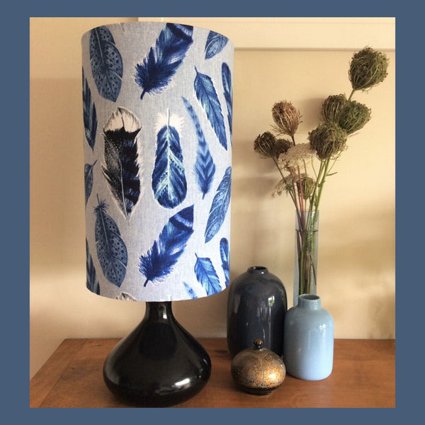 Shades at Grays Lampshades Blue feather fabric lampshade handcrafted lighting made in new zealand