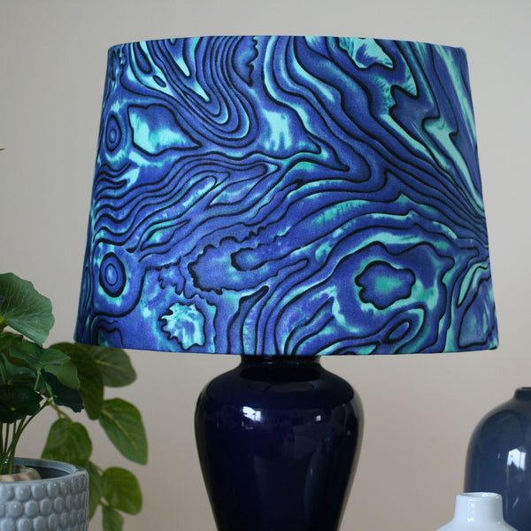 Shades at Grays Lampshades Medium tapered / Table lamp/floor stand / 29mm Blue paua fabric lampshade handcrafted lighting made in new zealand