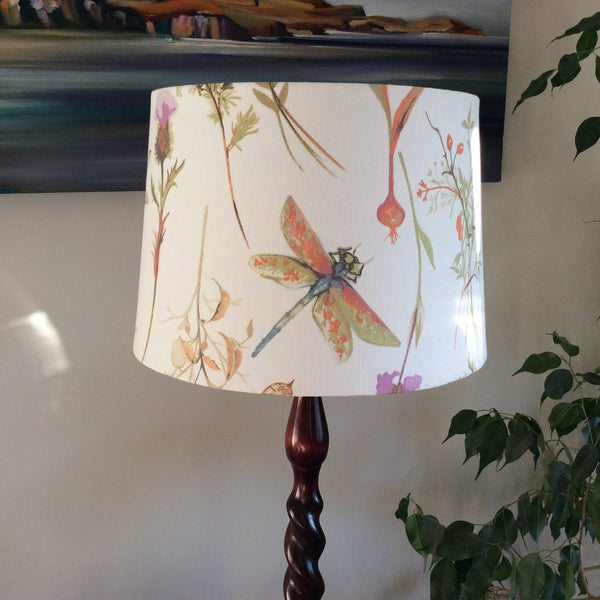 Shades at Grays Lampshades Large tapered / Table lamp/floor stand / 29mm Dragonfly pink-cream fabric lampshade handcrafted lighting made in new zealand