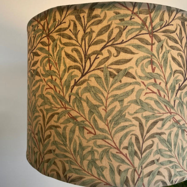 Shades at Grays Lampshades Morris & Co Willow Boughs - Sage Green fabric lampshade Bespoke William Morris fabric lampshade, Deep Red handcrafted lighting made in new zealand