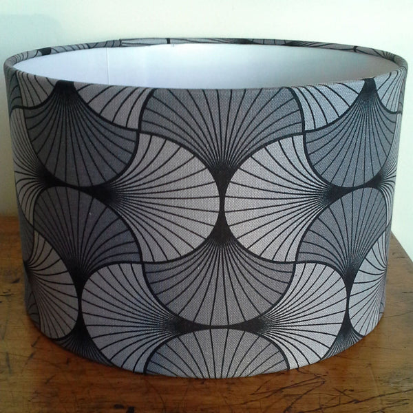 Shades at Grays Lampshades Medium drum / Table lamp/floor stand / 29mm Grey geometric fabric lampshade handcrafted lighting made in new zealand