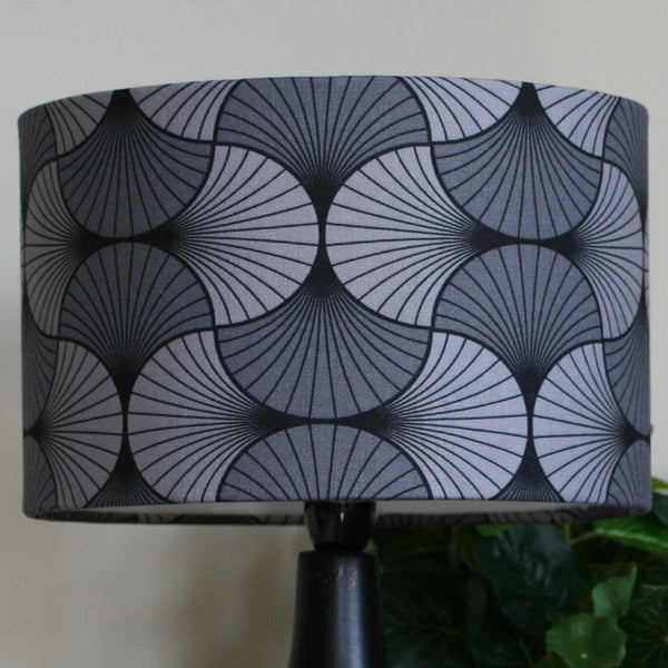 Shades at Grays Lampshades Medium barrel / Table lamp/floor stand / 29mm Grey geometric fabric lampshade handcrafted lighting made in new zealand
