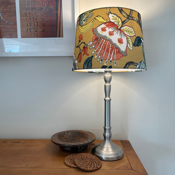 Shades at Grays Lampshades Medium tapered / Table lamp/floor stand / 29mm Mustard floral lampshade handcrafted lighting made in new zealand