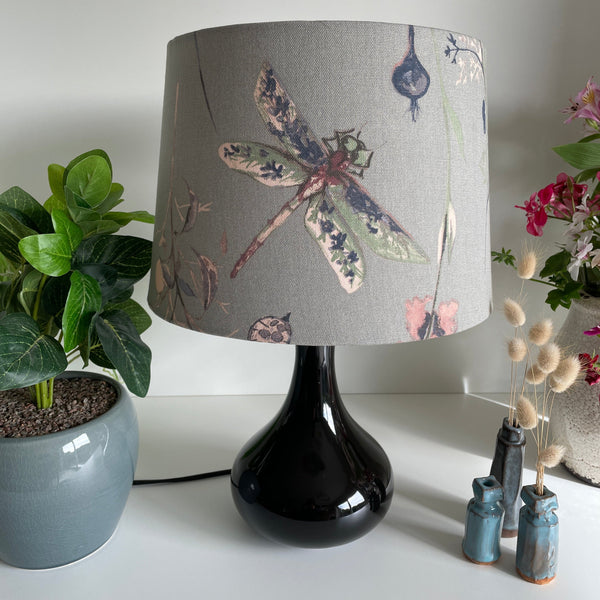 Shades at Grays Lampshades Dragonfly grey fabric lampshade handcrafted lighting made in new zealand