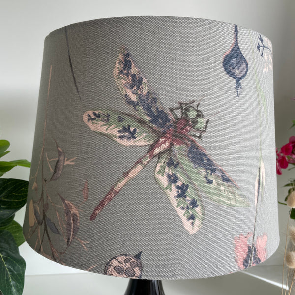 Shades at Grays Lampshades Medium tapered / Ceiling/pendant / 29mm Dragonfly grey fabric lampshade handcrafted lighting made in new zealand