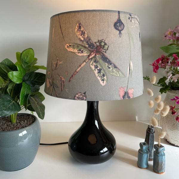 Shades at Grays Lampshades Medium tapered / Table lamp/floor stand / 29mm Dragonfly grey fabric lampshade handcrafted lighting made in new zealand