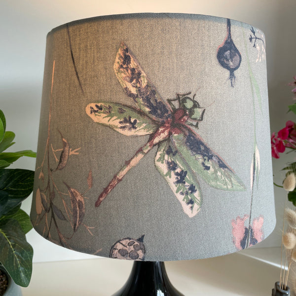 Shades at Grays Lampshades Dragonfly grey fabric lampshade handcrafted lighting made in new zealand