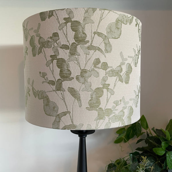 Shades at Grays Lampshades Large drum / Table lamp/floor stand / 29mm Round leaves fabric lampshade handcrafted lighting made in new zealand