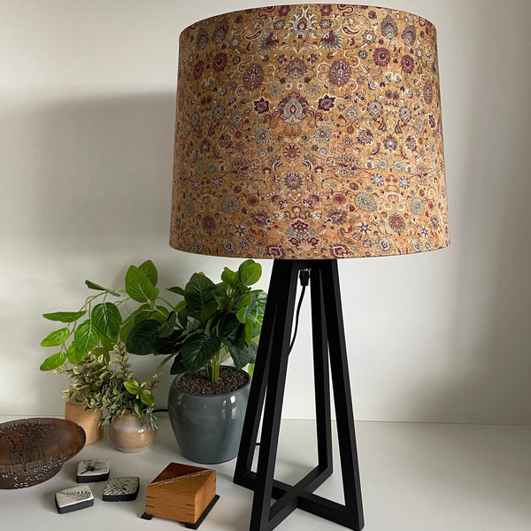 Shades at Grays Black tripod table lamp, eastern paisley handcrafted lighting made in new zealand