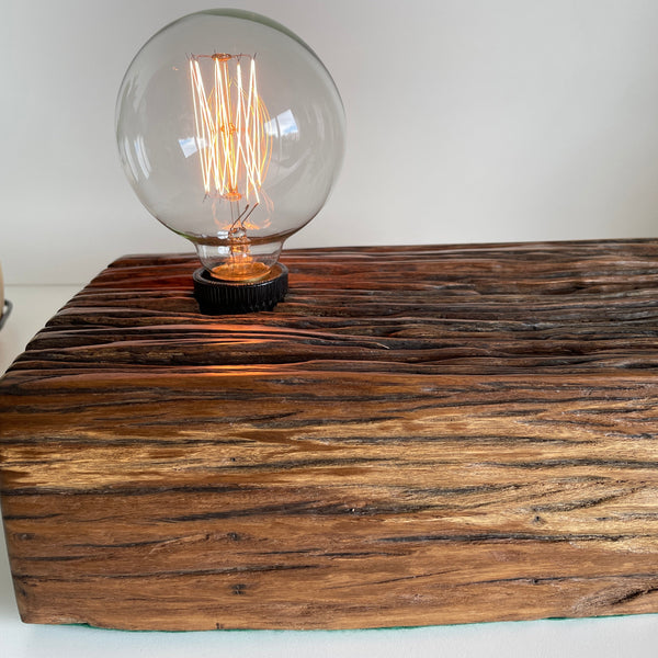 Shades at Grays Lighting Edison Timber Table Lamp - Railway sleeper #77 handcrafted lighting made in new zealand