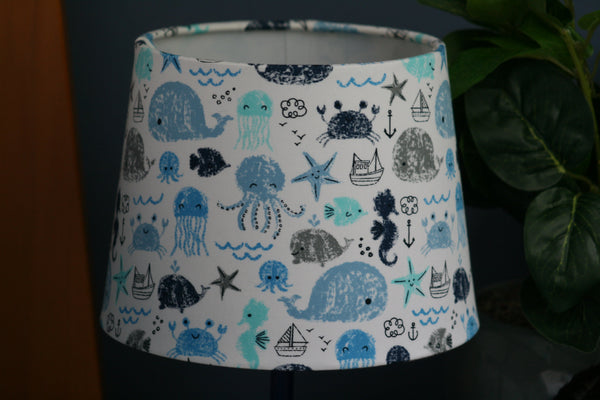 Shades at Grays Childrens lampshade Small tapered / Table lamp/floor stand / B22 Marine Life lampshade handcrafted lighting made in new zealand