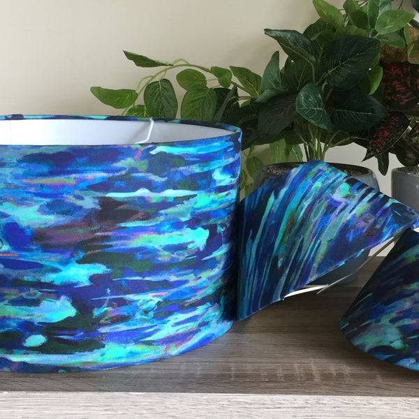 Shades at Grays Lampshades Enchanted blue stripe lampshade handcrafted lighting made in new zealand