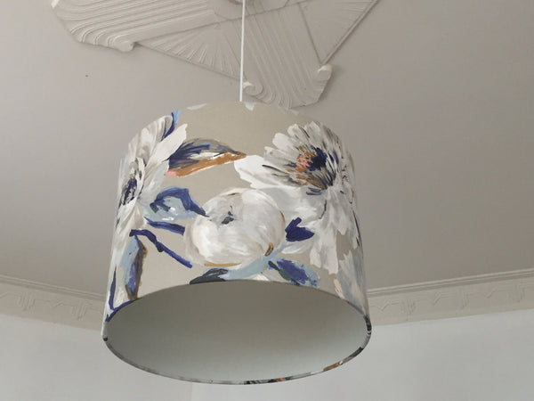 Shades at Grays Lampshades Two tone roses BLUE, lampshade handcrafted lighting made in new zealand