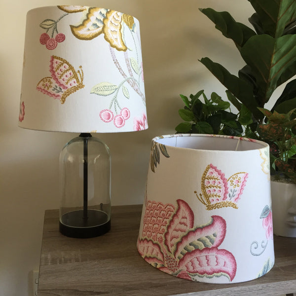 Shades at Grays Lampshades Pink floral and vines lampshade handcrafted lighting made in new zealand