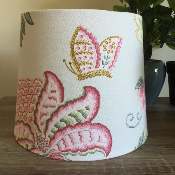 Shades at Grays Lampshades Medium tapered / Table lamp/floor stand / 29mm Pink floral and vines lampshade handcrafted lighting made in new zealand