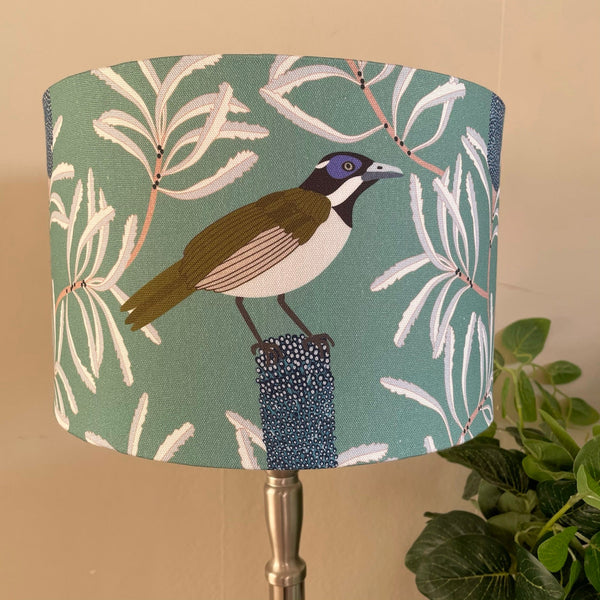 Shades at Grays Lampshades Blue honeyeater lampshade handcrafted lighting made in new zealand