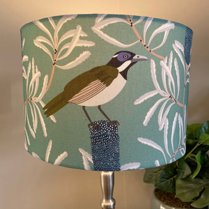 Shades at Grays Lampshades Medium drum / Table lamp/floor stand / 29mm Blue honeyeater lampshade handcrafted lighting made in new zealand