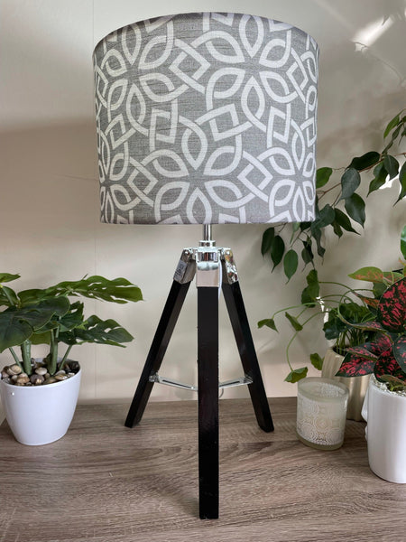 Shades at Grays Table lamp Black gloss tripod table lamp - your fabric choice handcrafted lighting made in new zealand