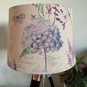 Shades at Grays Lampshades Medium tapered / Table lamp/floor stand / 29mm Lilac and hydrangeas lampshade handcrafted lighting made in new zealand