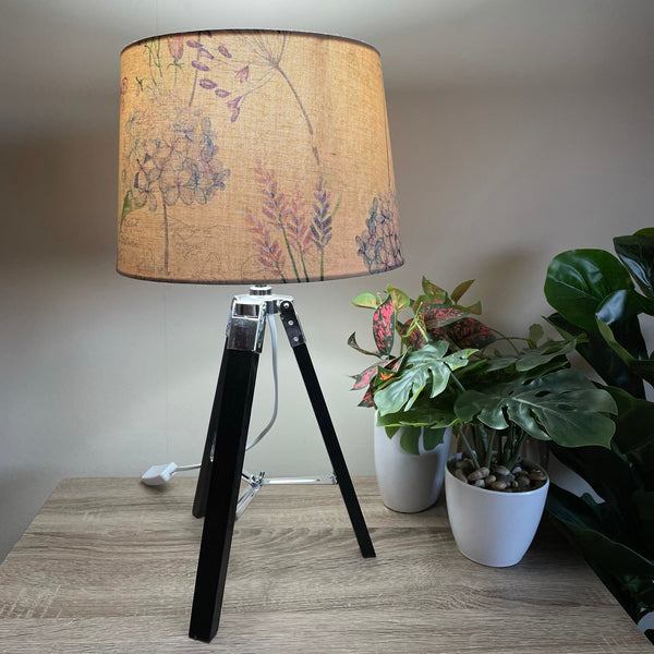 Shades at Grays Table lamp Black gloss tripod table lamp - your fabric choice handcrafted lighting made in new zealand