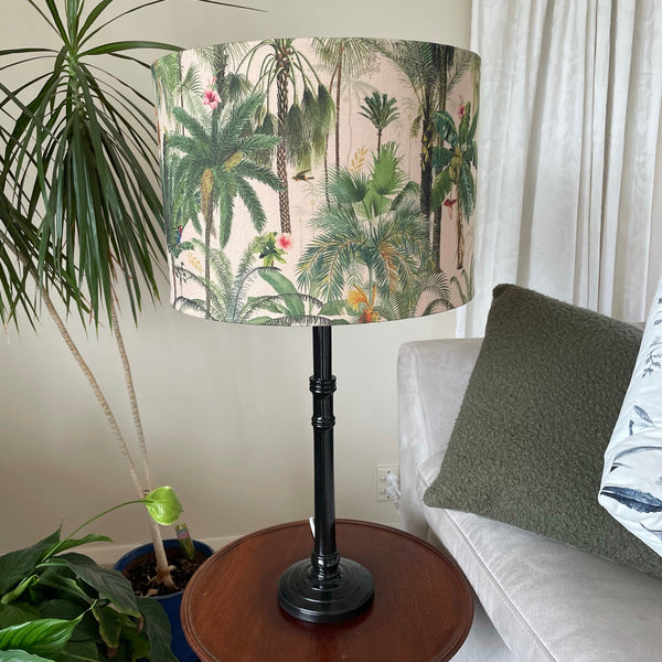 Shades at Grays Lampshades Medium drum / Table lamp/floor stand / 29mm Jungle palm trees lampshade handcrafted lighting made in new zealand