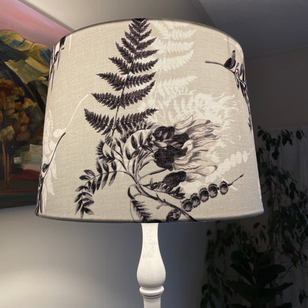 Shades at Grays Lampshades Kōwhai grey fabric lampshade handcrafted lighting made in new zealand