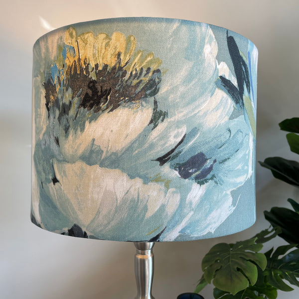 Shades at Grays Lampshades Medium drum / Table lamp/floor stand / 29mm Two tone roses SEAFOAM, lampshade handcrafted lighting made in new zealand