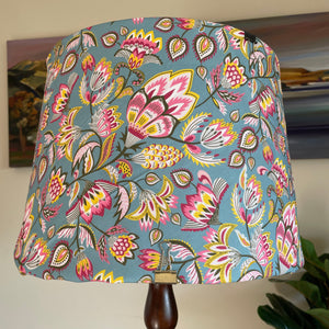 Shades at Grays Lampshades Large tapered / Table lamp/floor stand / 29mm Folk floral teal lampshade handcrafted lighting made in new zealand