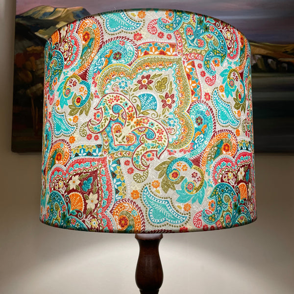 Shades at Grays Lampshades Large drum / Table lamp/floor stand / 29mm Teal paisley lampshade handcrafted lighting made in new zealand
