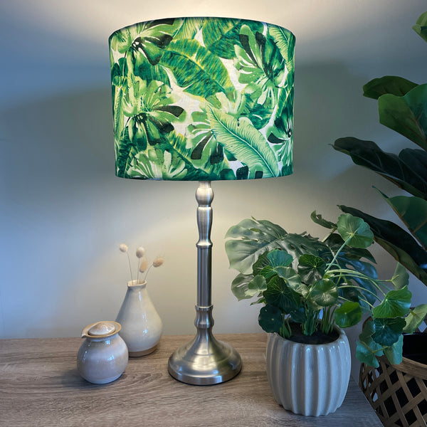 Shades at Grays Lampshades Medium drum / Table lamp/floor stand / 29mm Hothouse leaves lampshade handcrafted lighting made in new zealand