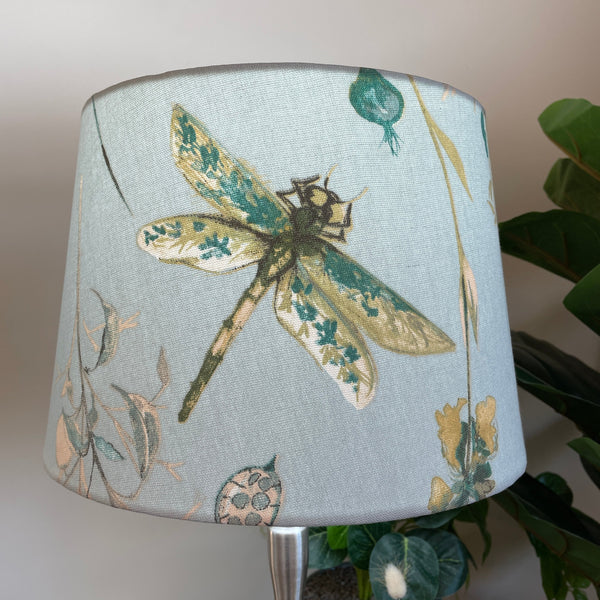 Shades at Grays Lampshades Medium tapered / Table lamp/floor stand / 29mm Dragonfly blue fabric lampshade handcrafted lighting made in new zealand